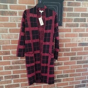 Koton Casual Red and Black Plaid Sweater Coat Size XS